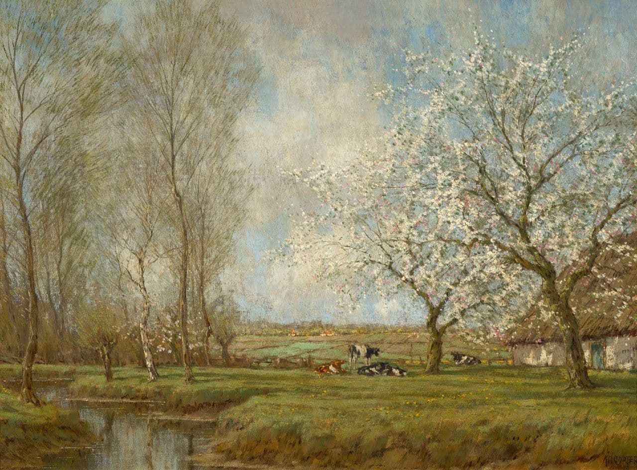 Farm with Blooming Apple Trees