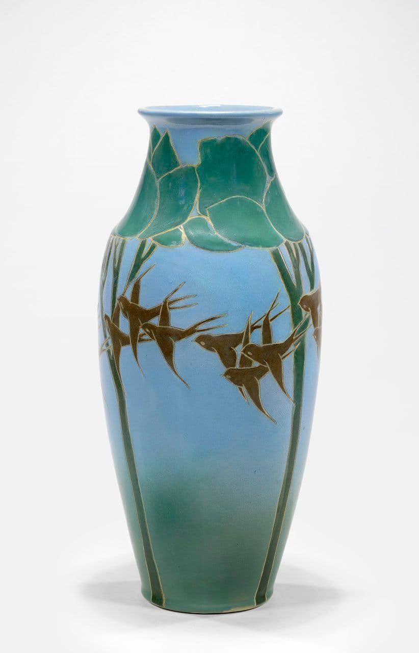 Incised Vase with Trees and Swallows