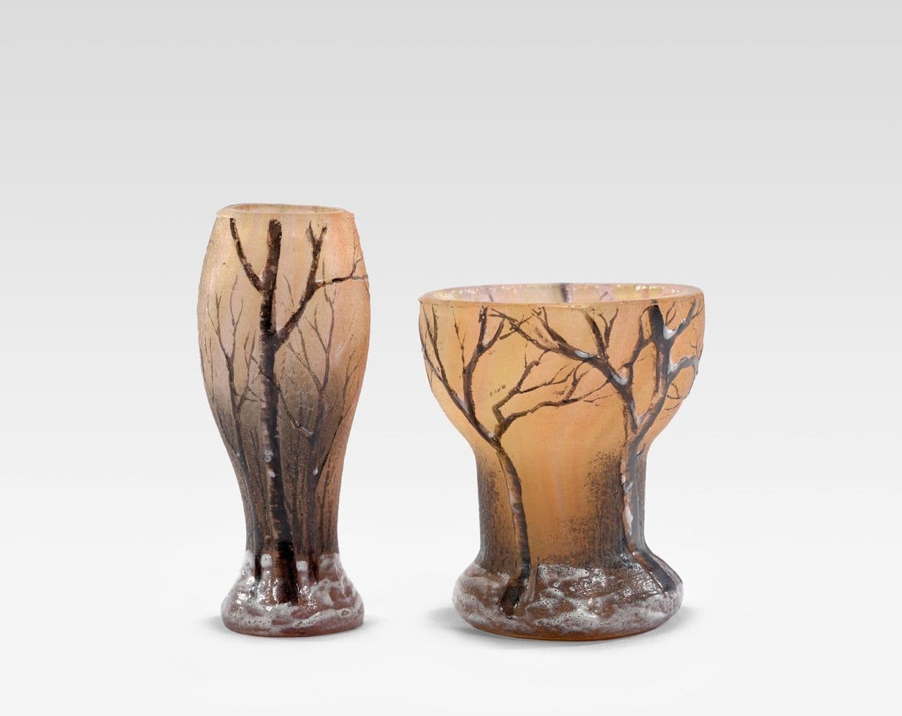 Winter Landscape Enameled Cameo Miniature Vases