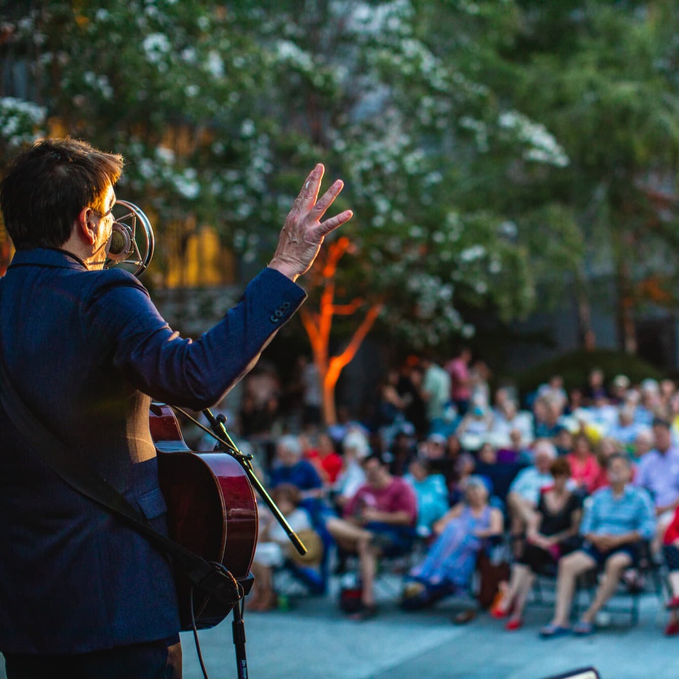 Performer looking out at audience at Jazz Night