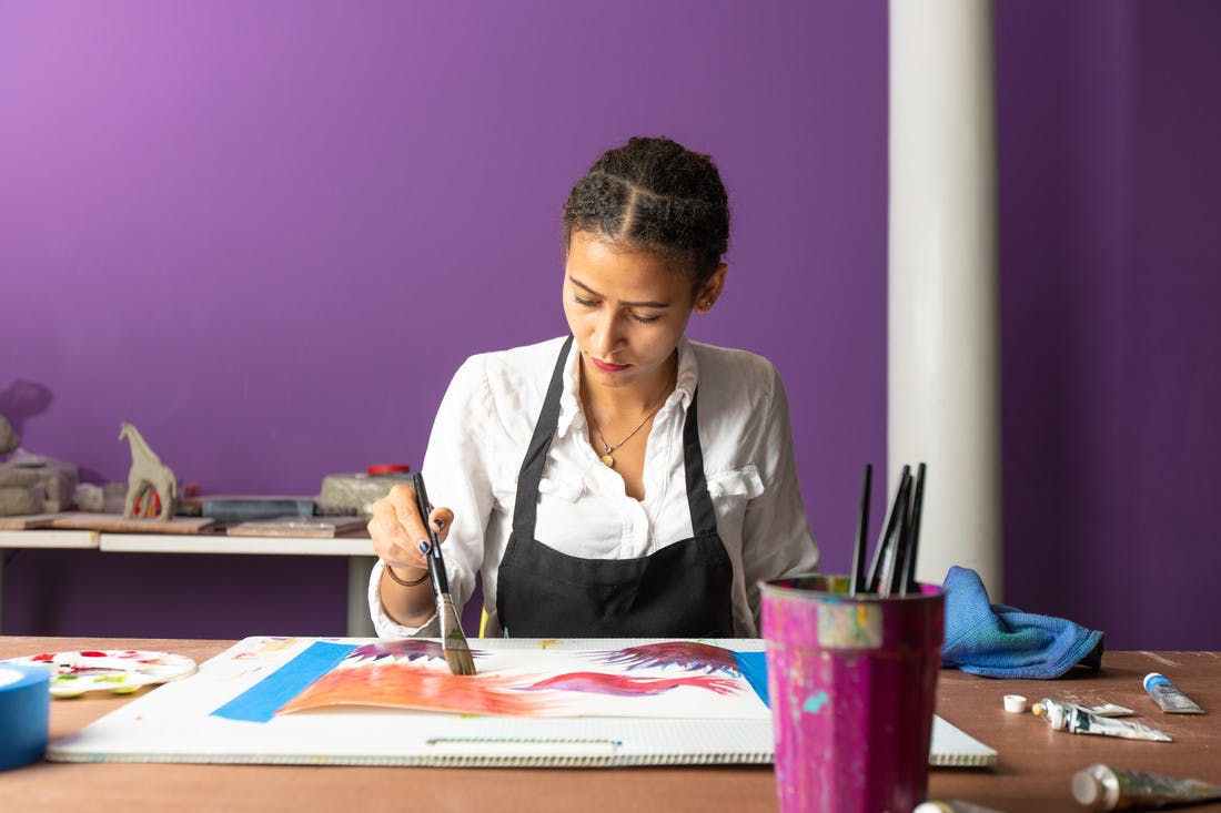 Painting in the studio