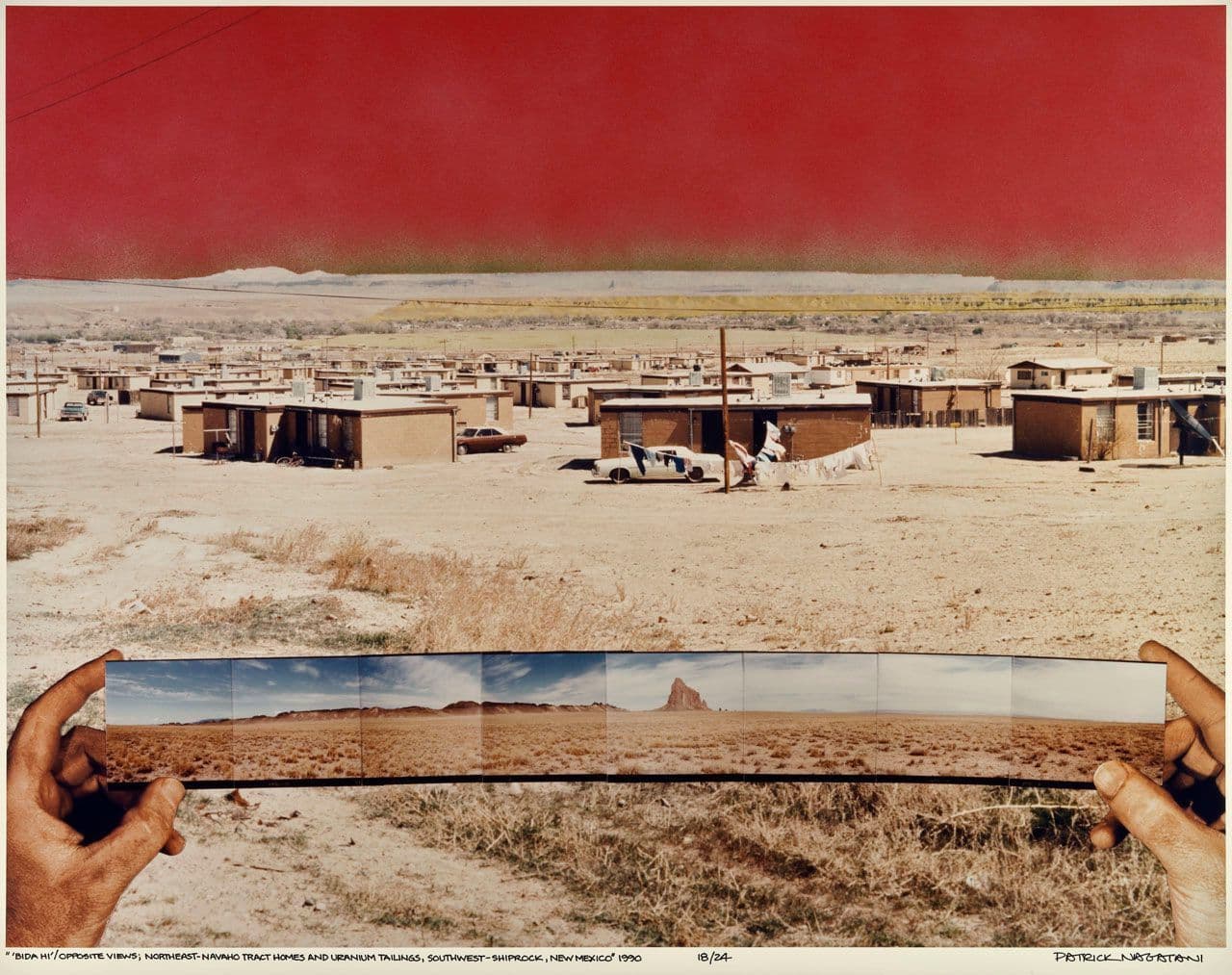 'Bida Hi'/Opposite Views, Northeast-Navaho Tract Homes and Uranium Tailings, Southwest-Shiprock, New Mexico, from "Nuclear Enchantment" 'Bida Hi'/Opposite Views, Northeast-Navaho Tract Homes and Uranium Tailings, Southwest-Shiprock, New Mexico, from "Nuclear Enchantment"
