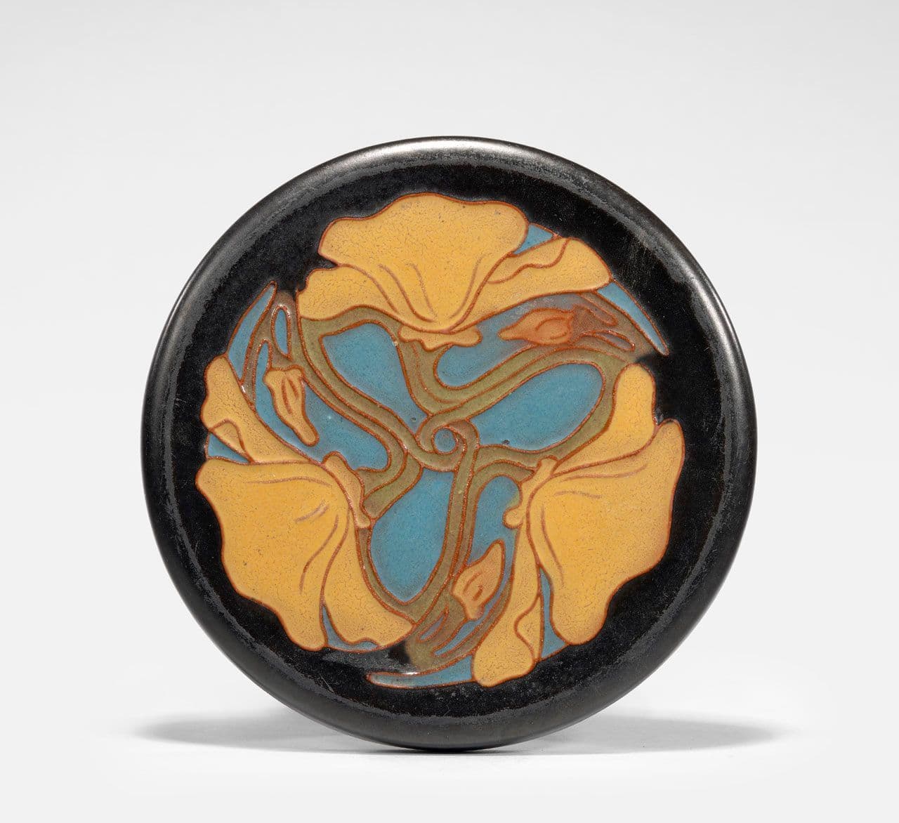 Glazed Tea Tile with California Poppy Design
California Faience
20th Century
2020.14.3 Glazed Tea Tile with California Poppy Design