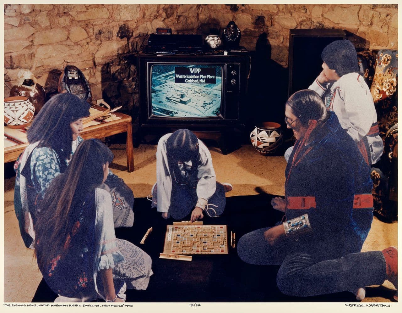 The Evening News, Native American Pueblo Dwelling, New Mexico, from "Nuclear Enchantment"
Patrick Nagatani
20th Century
2022.157.15 The Evening News, Native American Pueblo Dwelling, New Mexico, from "Nuclear Enchantment"
