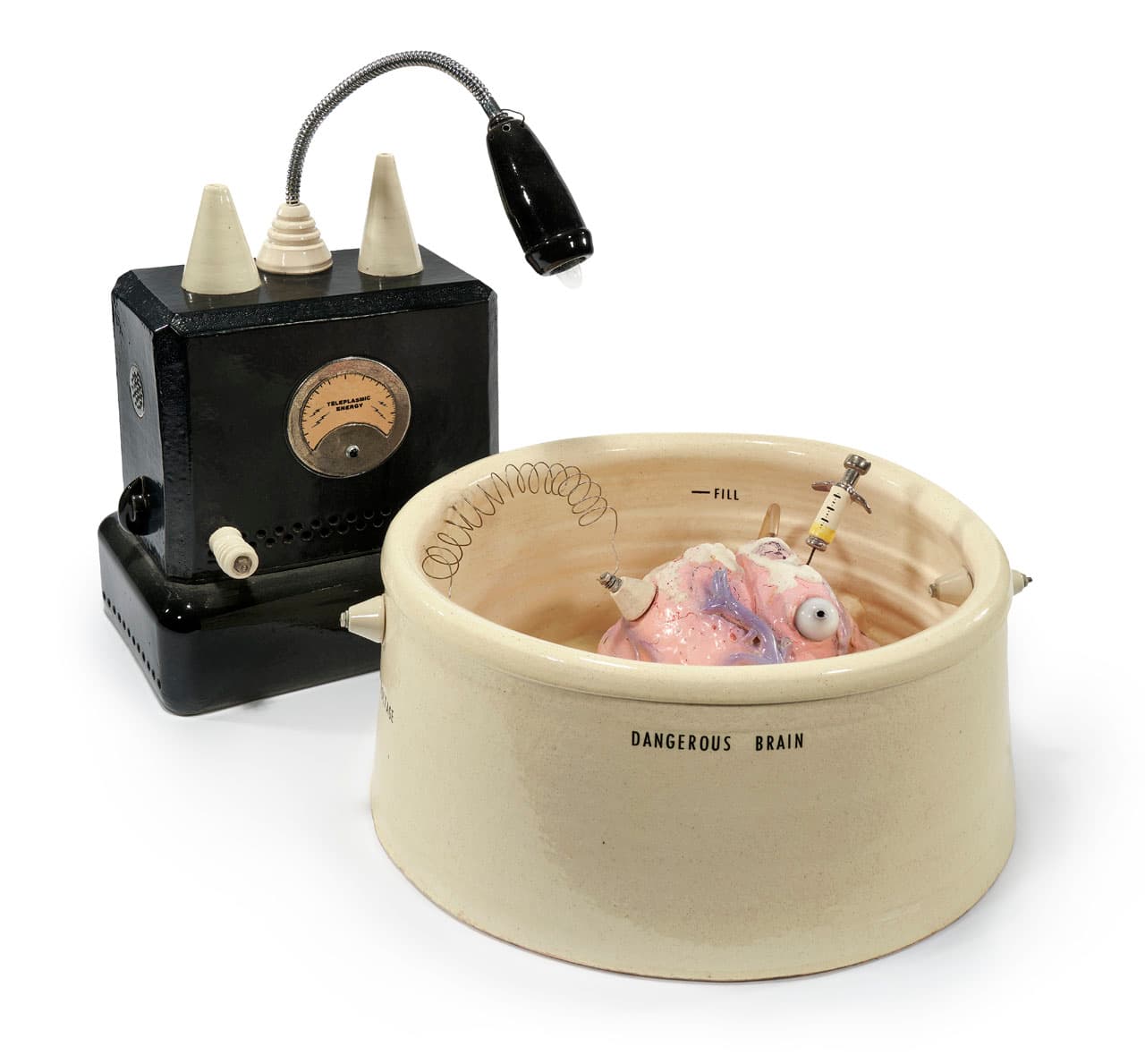 Clayton Bailey (American, 1939–2020), Dangerous Brain Bowl, 1974. Stoneware with glazes and other media, 20 x 18 x 34 in. Crocker Art Museum, gift of Paula and Ross Turk, 2011.25.