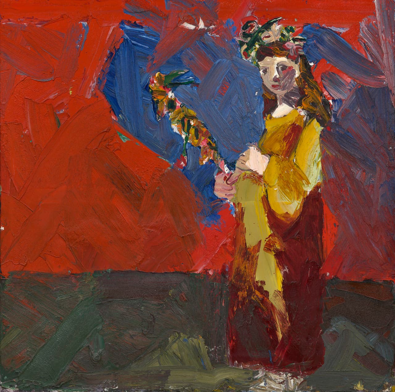 Joan Brown (American, 1938–1990), Flora, 1961. Oil on canvas, 71 3/4 x 72 in. Crocker Art Museum, gift of John S. Knudsen, 2009.53.